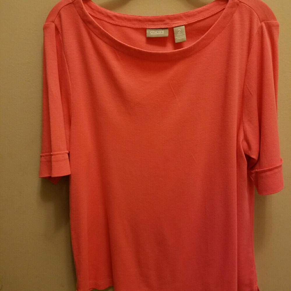 Chicos Sz 2 pink S/S Soft Cotton Top